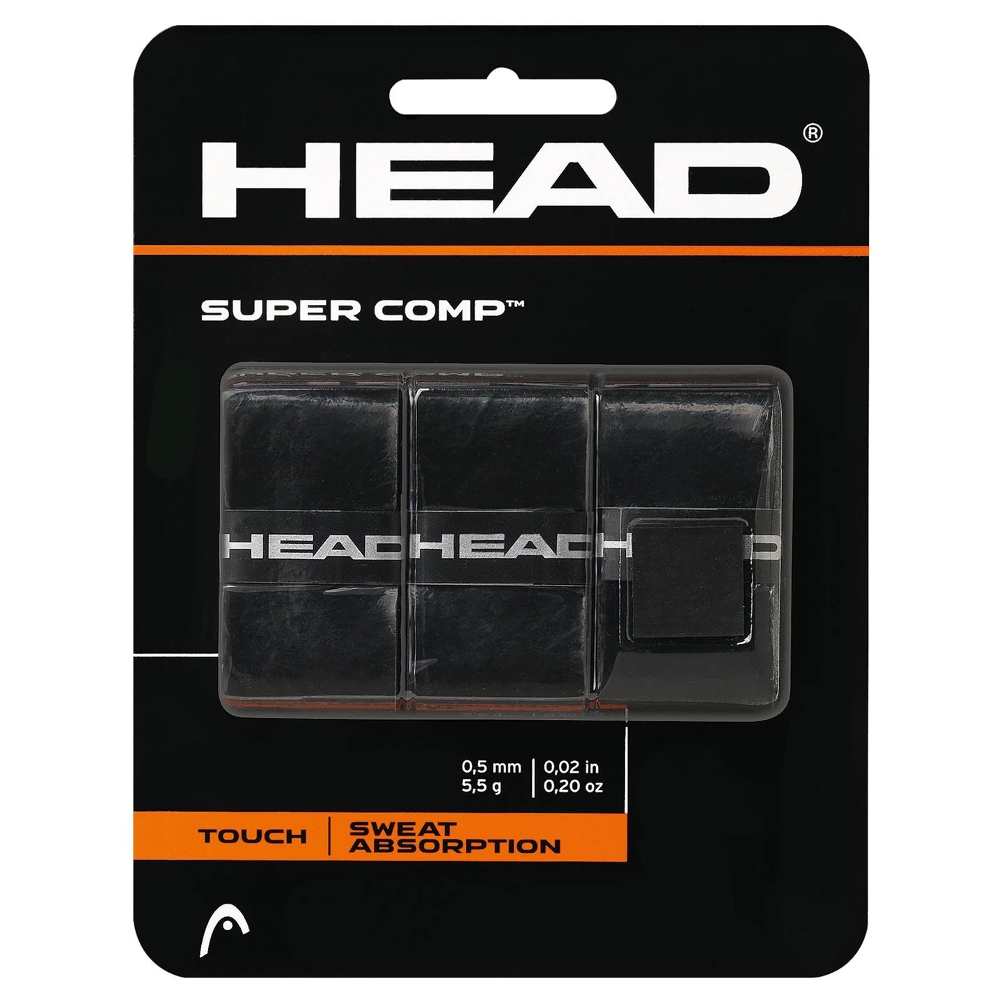 (2 Pack)  Super Comp Racquet Overgrip - 3-Pack with Tape, Black Color