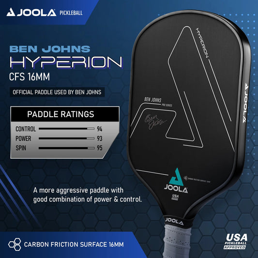 Ben Johns Hyperion CFS 16Mm Pickleball Paddle, Elongated Handle, Carbon Fiber, Black
