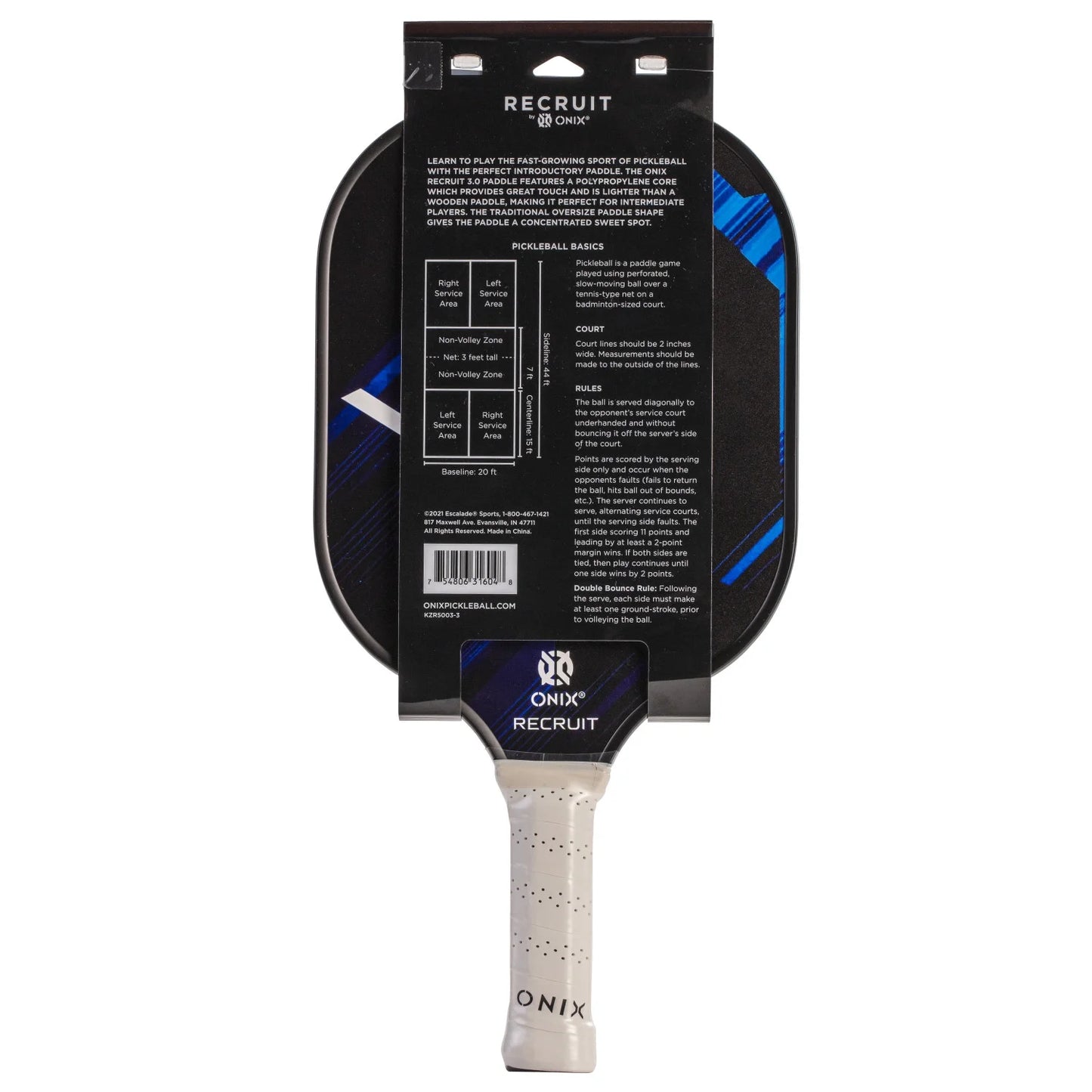 Recruit by  Pickleball V3 Paddle for All Ages and Skill Levels , Blue, Medium Weight